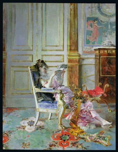 サロンで読書する少女、1876 作： Giovanni Boldini